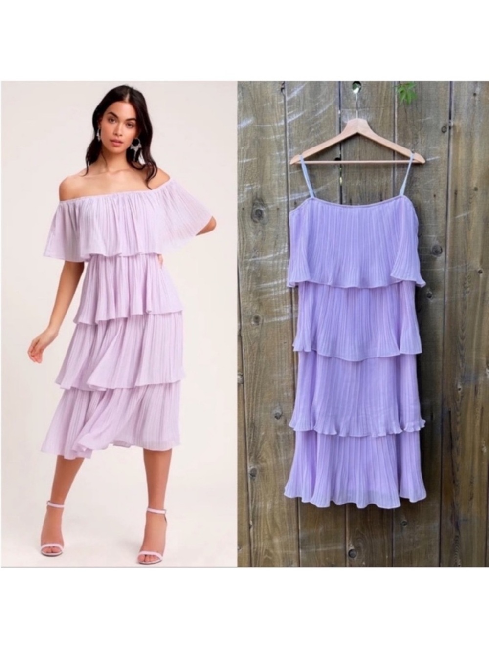 Pastel Lavender Off-the-Shoulder Ruffle Midi Dress 🌿 - Picture 5 of 10